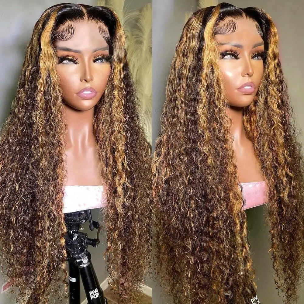 Urody 13X6 Deep Wave Lace Front Wigs Human Hair Pre Plucked 4/27 Highlight Ombre Colored Glueless Wigs Honey Blonde Lace Frontal Wigs Human with Baby Hair