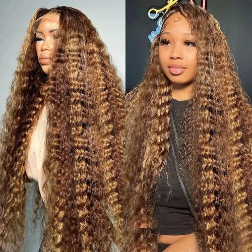 Urody 13X6 Deep Wave Lace Front Wigs Human Hair Pre Plucked 4/27 Highlight Ombre Colored Glueless Wigs Honey Blonde Lace Frontal Wigs Human with Baby Hair