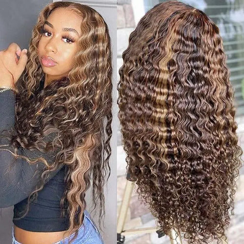 Urody 13X6 Deep Wave Lace Front Wigs Human Hair Pre Plucked 4/27 Highlight Ombre Colored Glueless Wigs Honey Blonde Lace Frontal Wigs Human with Baby Hair