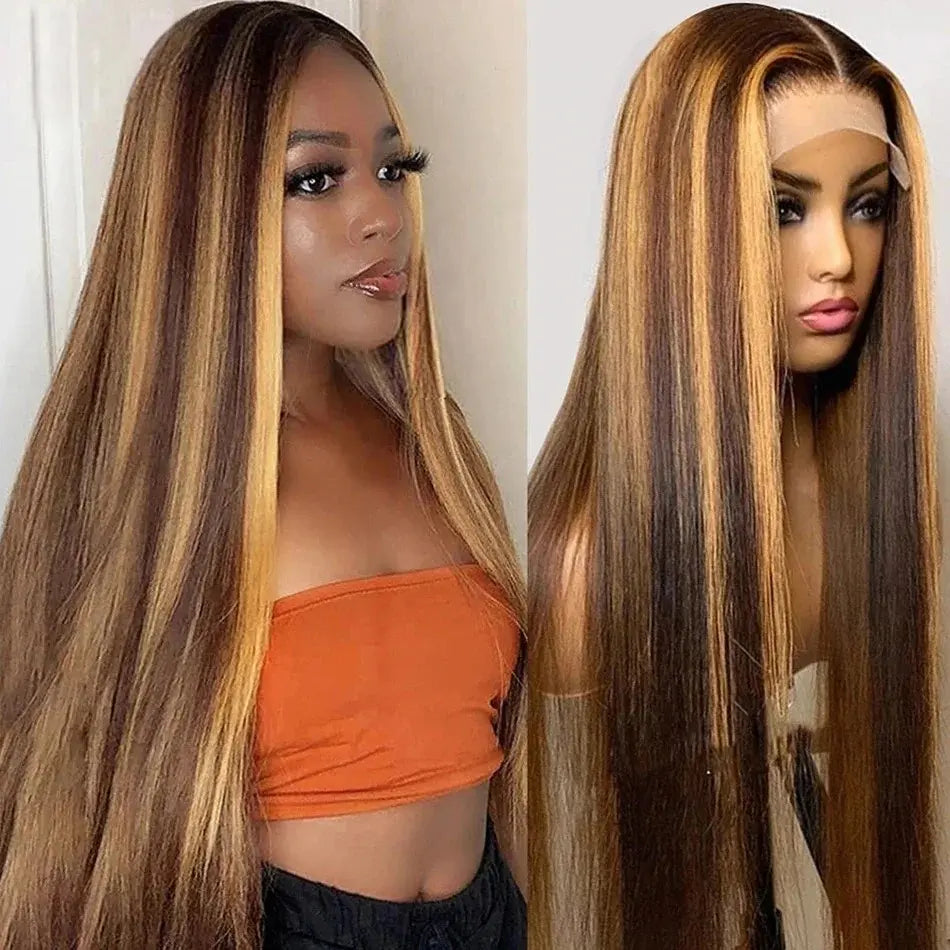 Urody 13X6 Deep Wave Lace Front Wigs Human Hair Pre Plucked 4/27 Highlight Ombre Colored Glueless Wigs Honey Blonde Lace Frontal Wigs Human with Baby Hair