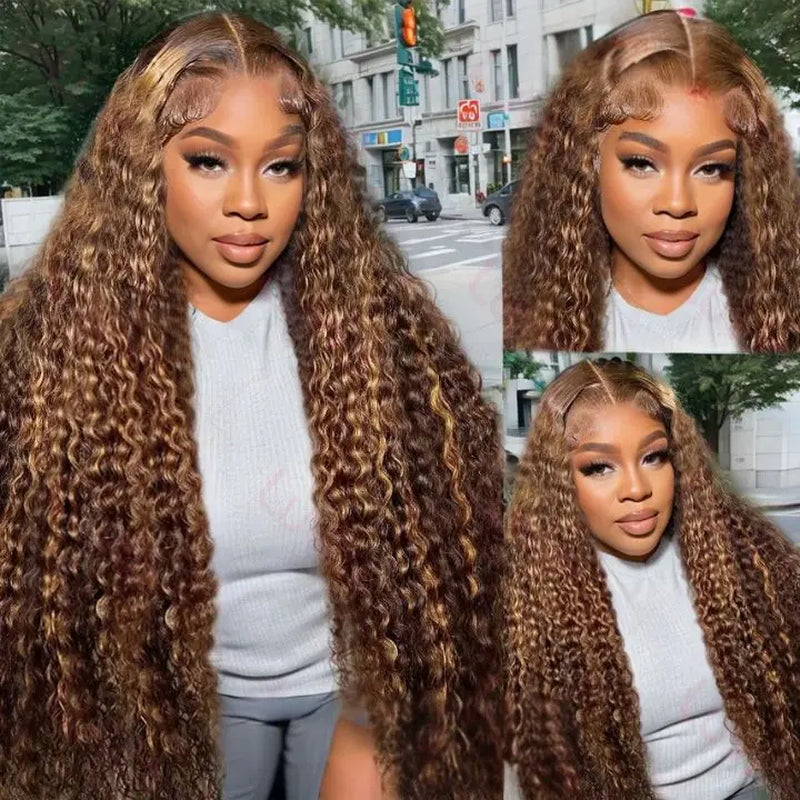 Urody 13X6 Deep Wave Lace Front Wigs Human Hair Pre Plucked 4/27 Highlight Ombre Colored Glueless Wigs Honey Blonde Lace Frontal Wigs Human with Baby Hair
